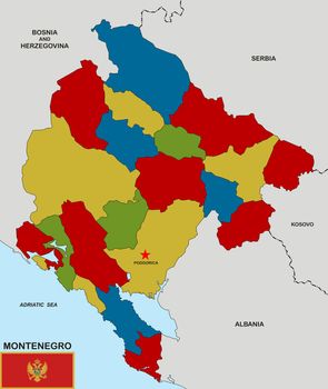 very big size montenegro political map with flag