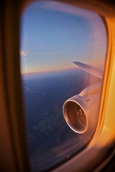 Airplane, looking over engine, Travel