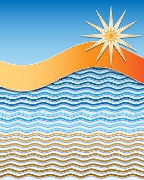 Summer background with the sun and blue waves