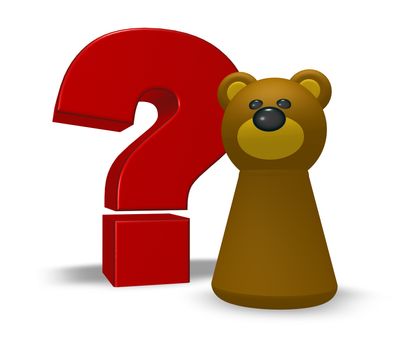 bear character and question mark - 3d illustration