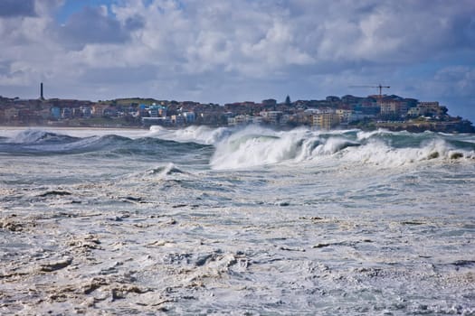 Sea wave in Whitby beach, Yorkshire, England