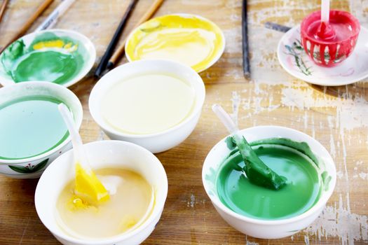 colorful paint in the bowl