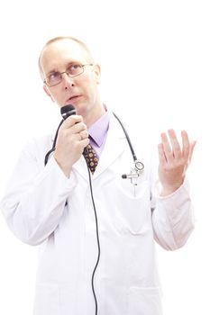 Male doctor holding presentation about new research results