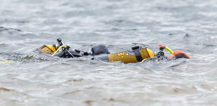 Close-up of the gear of a scuba-diver