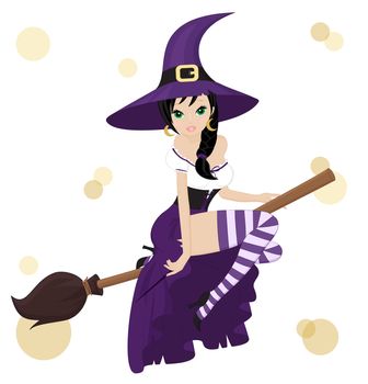 witch on a broom isolated on white background