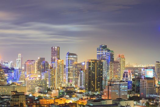 Aerial view of Bangkok downtown Skyline at night