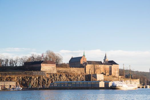 Oslo Fjord harbor and Akershus Fortress, Oslo, Norway
