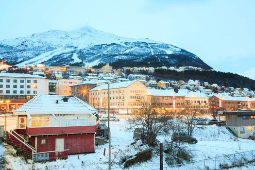 Narvik Town Cityscape at dusk, Norway