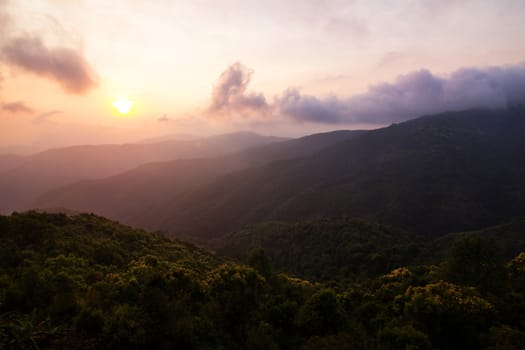 Summer landscape in the mountain with the sunset