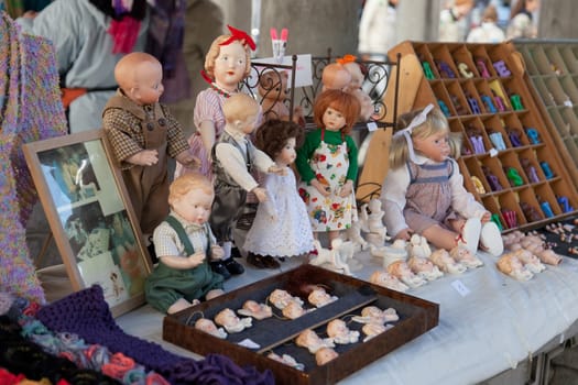 BELGIUM, BRUGES, SEPTEMBER 29: Toys in "Flea market" in Bruges, Belgium.  Bruges � the main town of the Belgian province the Western Flanders. One of the most picturesque cities of Europe.