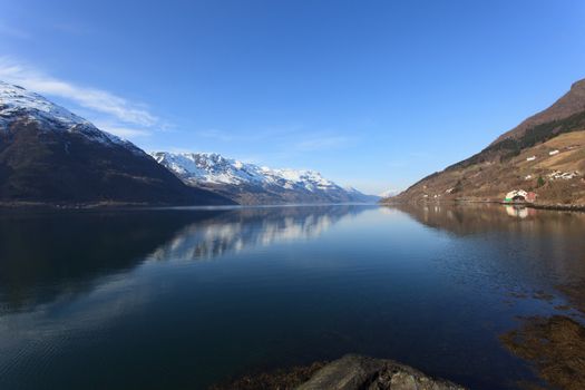 Fjord and mountains of Hardanger, western part of Norway