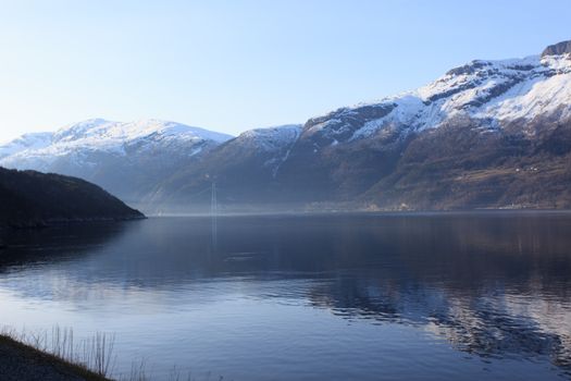 Fjord and mountains of Hardanger, western part of Norway