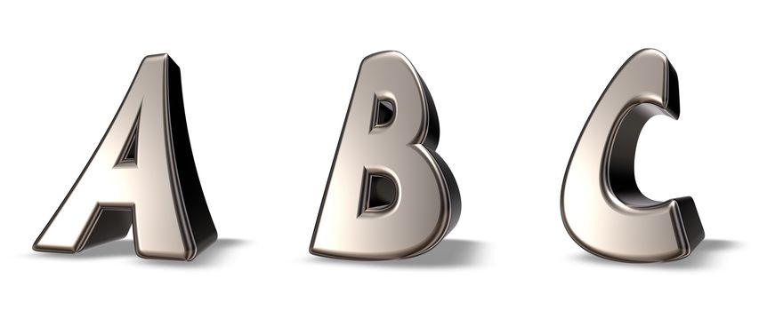 metal letters abc on white background - 3d illustration