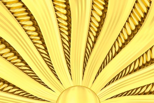 Gold sunburst background with rays and beams. High resolution 3D image