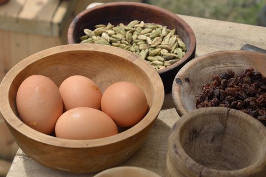 Eggs and food in bowl