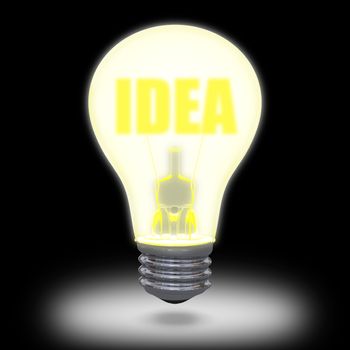 Concept of idea and creativity with bright lightbulb isolated on black background