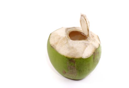 Opened young coconut isolated on white background