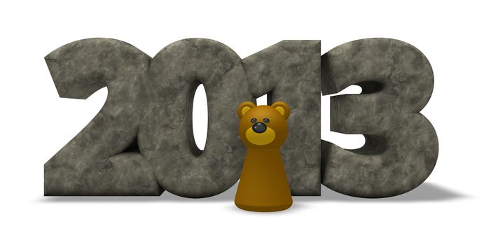 stone year number 2013 and bear - 3d illustration