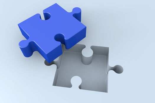 3d Puzzle concept: blue jigsaw piece