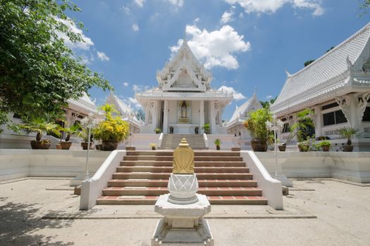 white Ancient Thai temple under the blue sky,Loung Phor Sod temple,Thailand