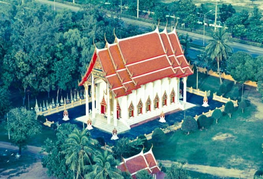 Ancient Thai temple in bird eyes view, Mareukkhathaiyayhan temple; Thailand