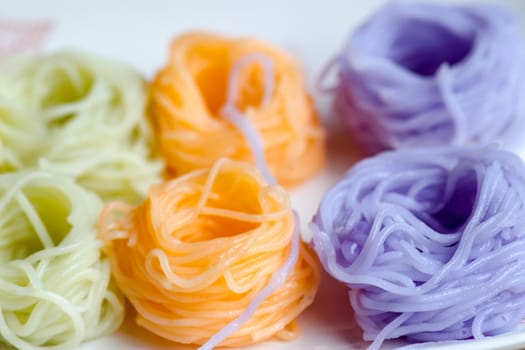 colorful of Thai vermicelli eaten with curry 
