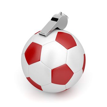 Soccer ball and metal referee whistle