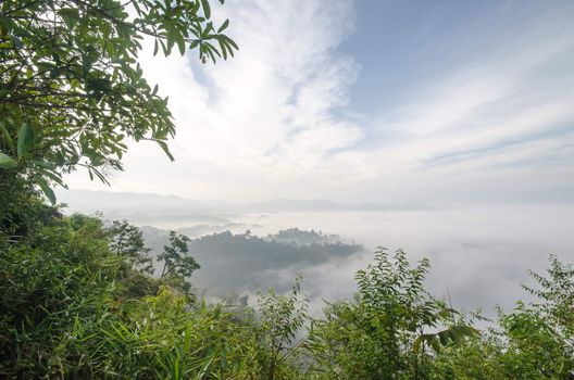 Morning Mist at Tropical Mountain Range,This place is in the Kaeng Krachan national park,Thailand 