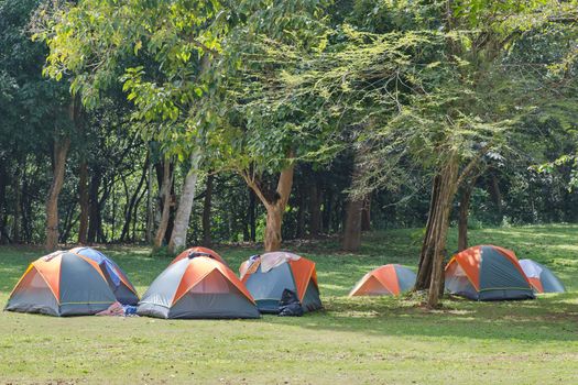 Dome tent camping at Bang Krang Camp in Kaeng Krachan National Park, Thailand 