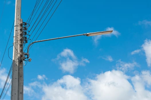 public street lamp under bright blue sky background