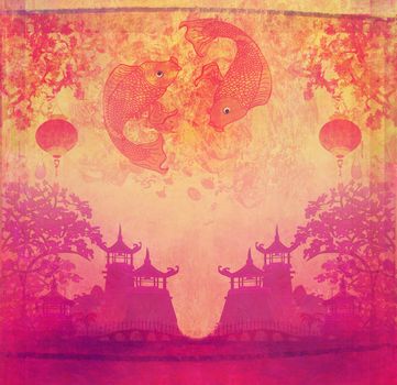 japanese koi vintage background