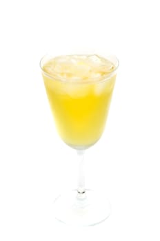 juicy fruit in glass  on white background ,(Pineapple juice  )