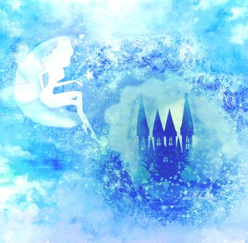 winged elf sit on moon.