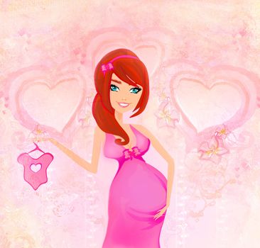 happy pregnant woman, baby shower card