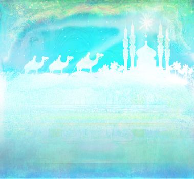Classic three magic scene and shining star of Bethlehem