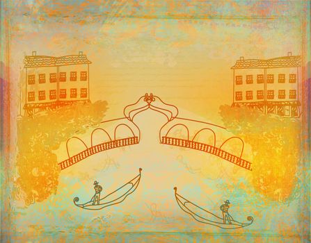 Venetian gondola. retro style card.