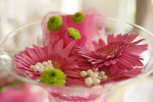 Glass bowl with pearl and flower decoration