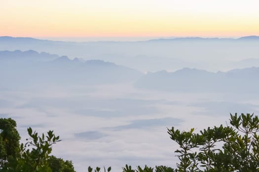 Sunrise on Doi Luang Chiang Dao wildlife Sanctuary in Chiang Mai, Thailand .The highest peak an inverted cone of high limestone mountains, 2195 meters above sea level.