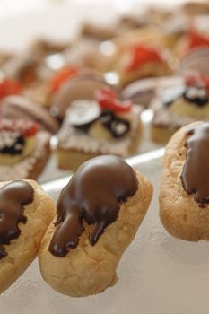 Variety of italian pastry on tray display