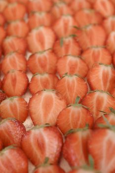 Cut Strawberry arrangement in rows for decoration