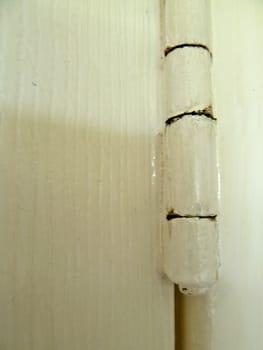old painted hinge on a white door