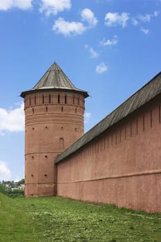 Tower of the fortress wall in the city of Suzdal. Russia