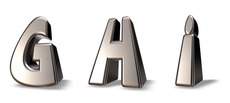 metal letters ghi on white background - 3d illustration