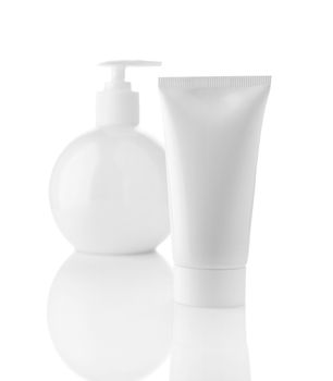 white blank tube and round bottle