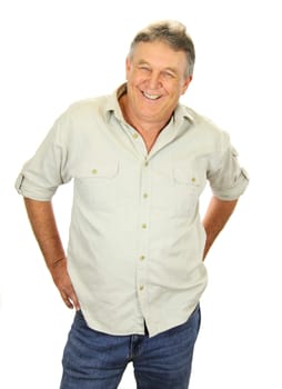 Casual middle aged man standing and smiling.