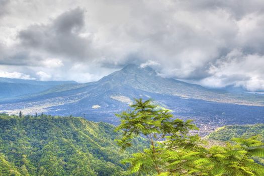 View of the still active Mount Batur in Bali