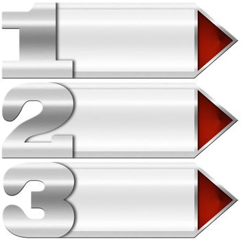 Three metal banners with red arrows and three options on white background
