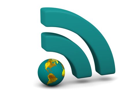 Green WiFi symbol with planet Earth isolated on white background. Elements of this image furnished by NASA.