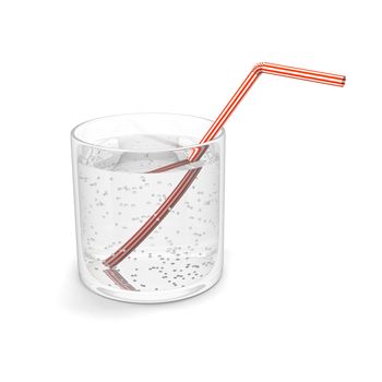 Glass of sparkling water with straw isolated on white background
