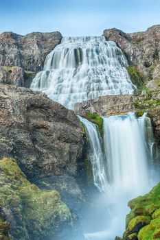 Dynjandi is the most famous waterfall of the West Fjords and one of the most beautiful waterfalls in the whole Iceland. It is actually the cascade of waterfalls of which the one on the photo is the largest one. 
